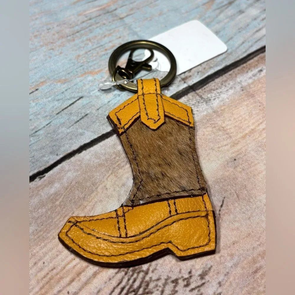 New Cowhide & Leather Cowboy Boot Keychain